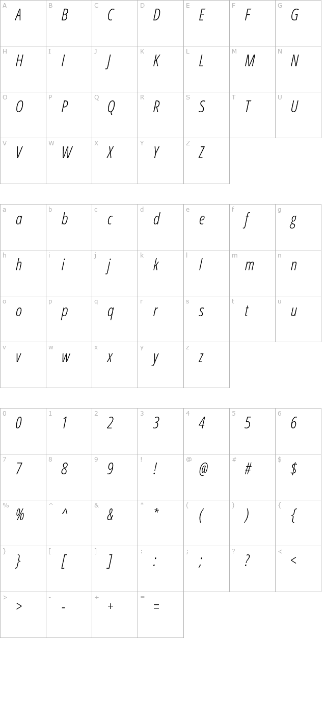 open-sans-condensed-light-italic character map