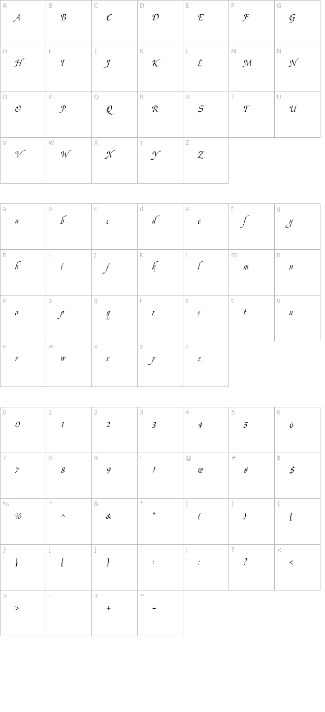 ophelia-italic character map