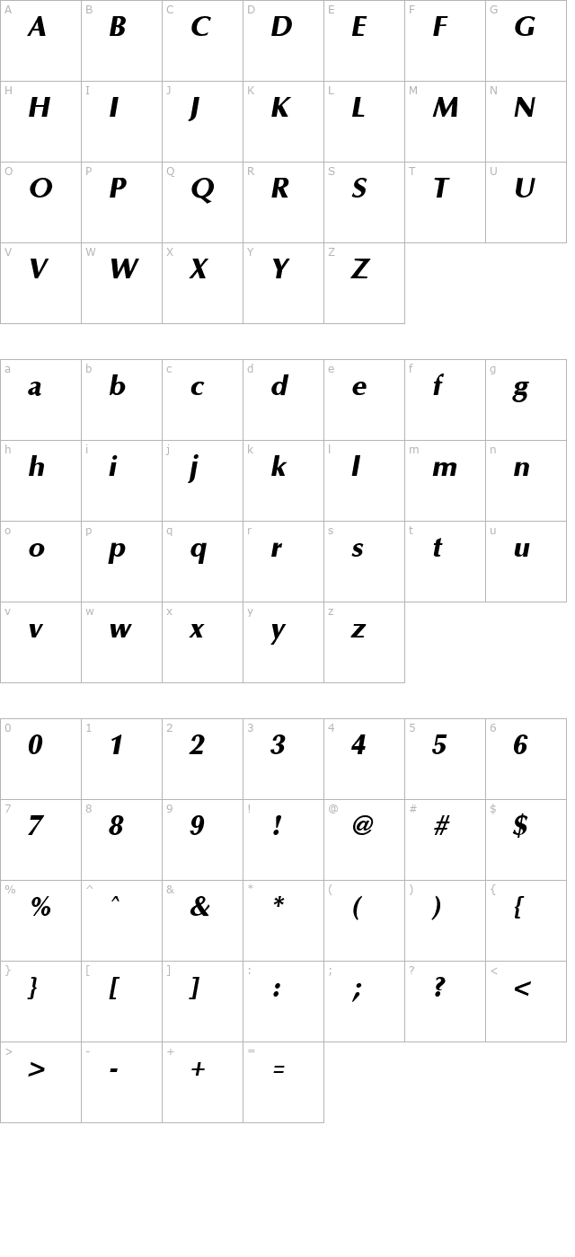 optaneextrabold-italic character map