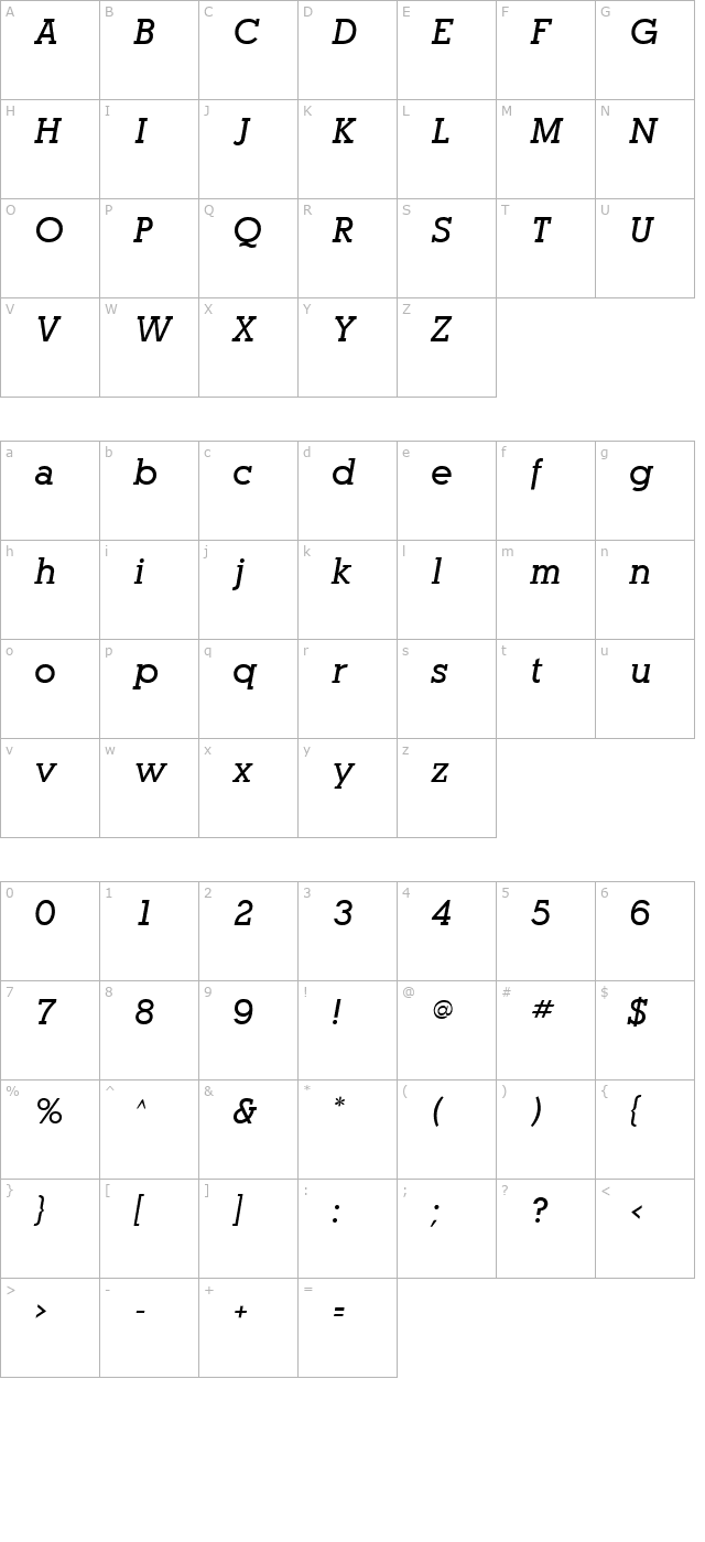 Optasia SSi Bold Italic character map