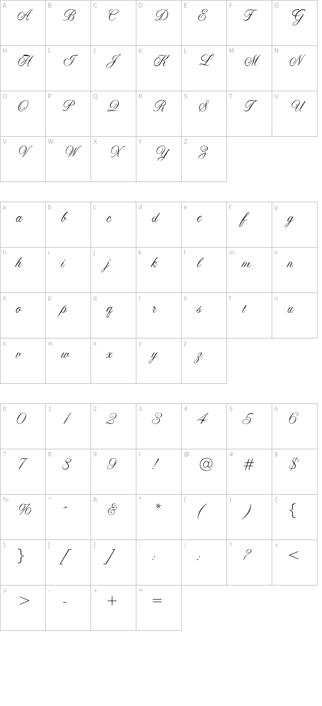 OPTIAltoGreeting-Script character map