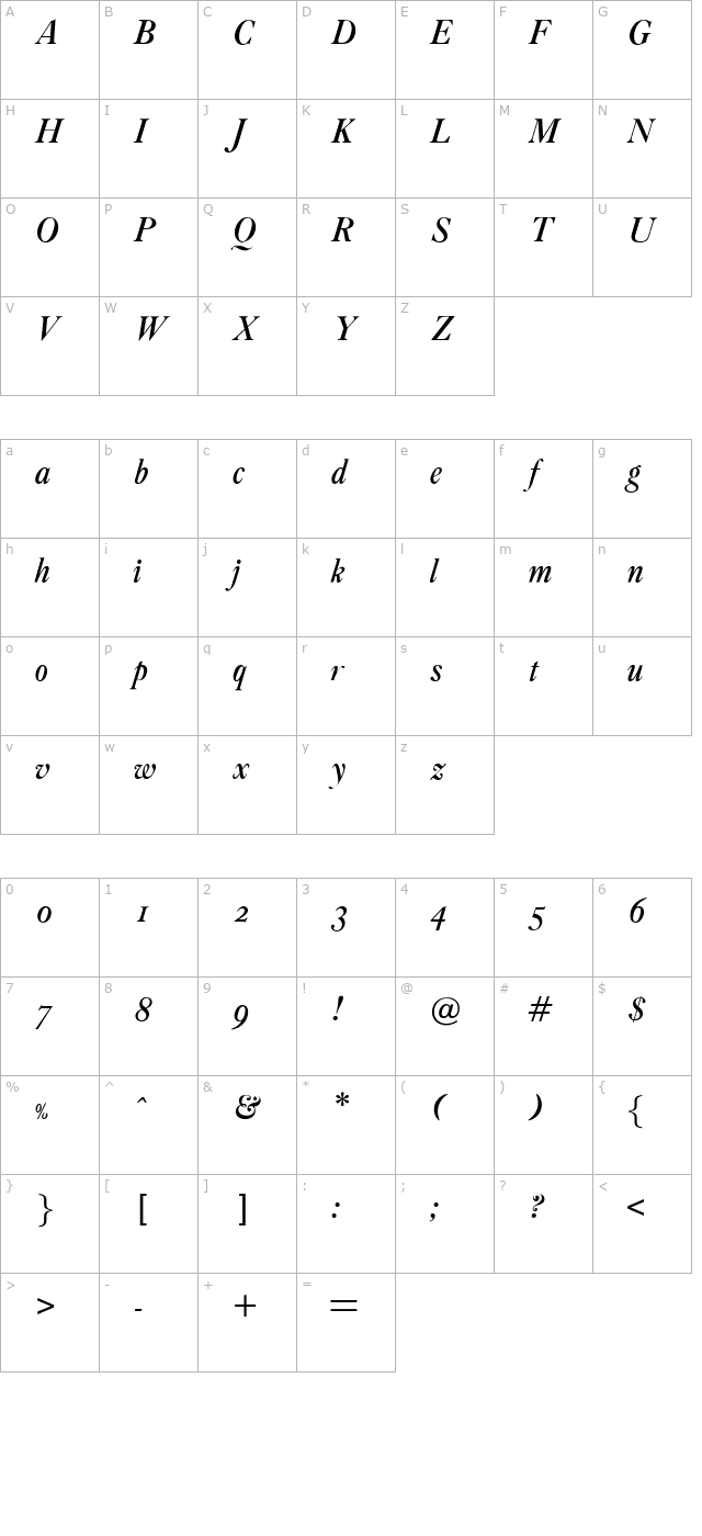 OPTIAmericanCaslon-ItSwash character map