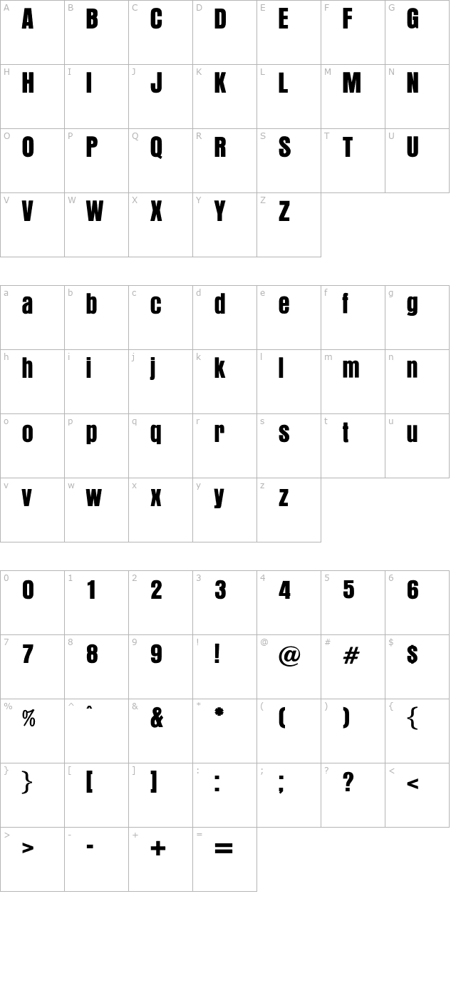 OPTIAurora-BoldCondensed character map