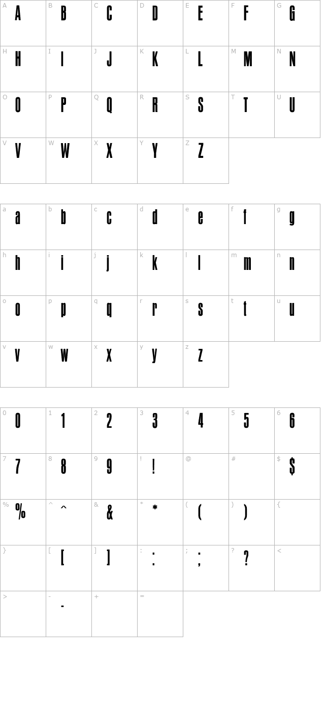 OPTIAuroraCondensed character map