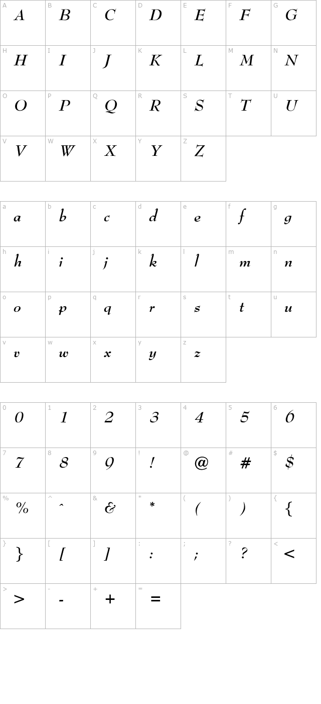 OPTIBenjieModern-BoldIta character map