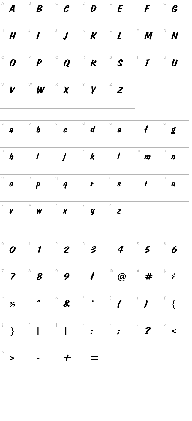 opticarolina-brush character map