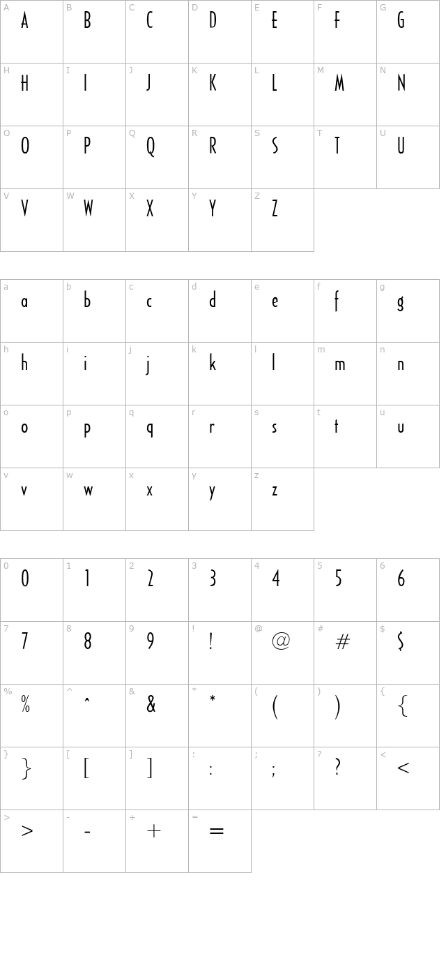 OPTICivet-LiteCondensed character map