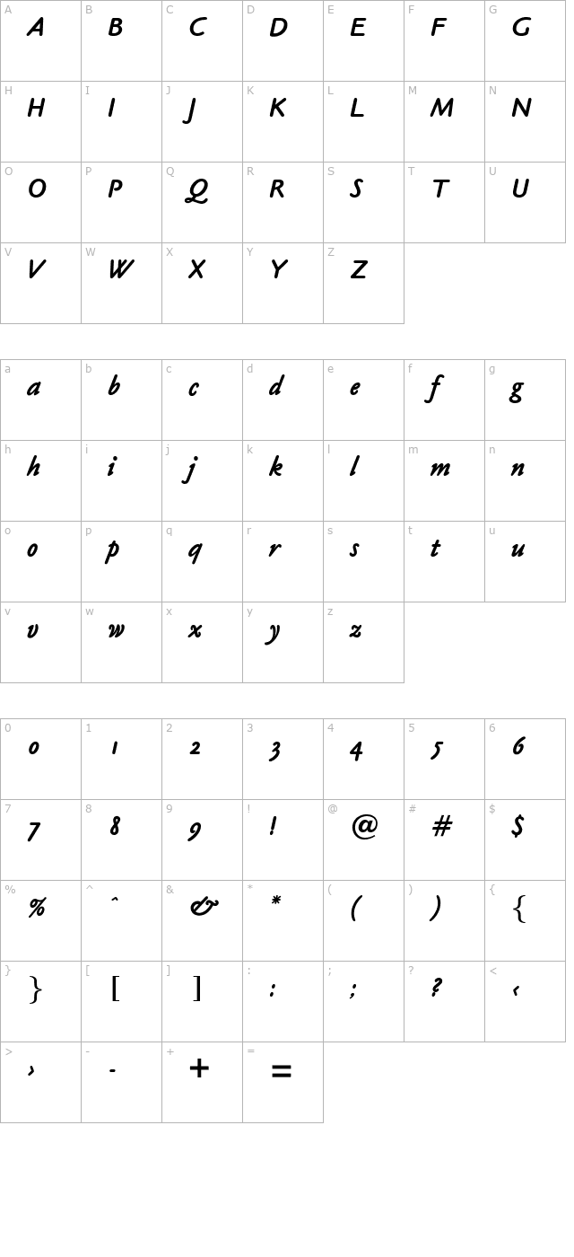 opticookesans-bolditalic character map