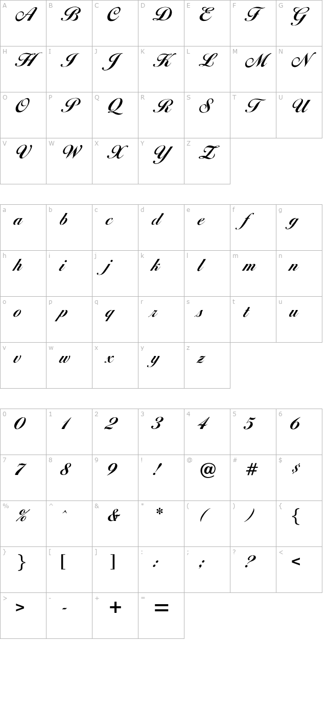 optidiannascriptboldagency character map