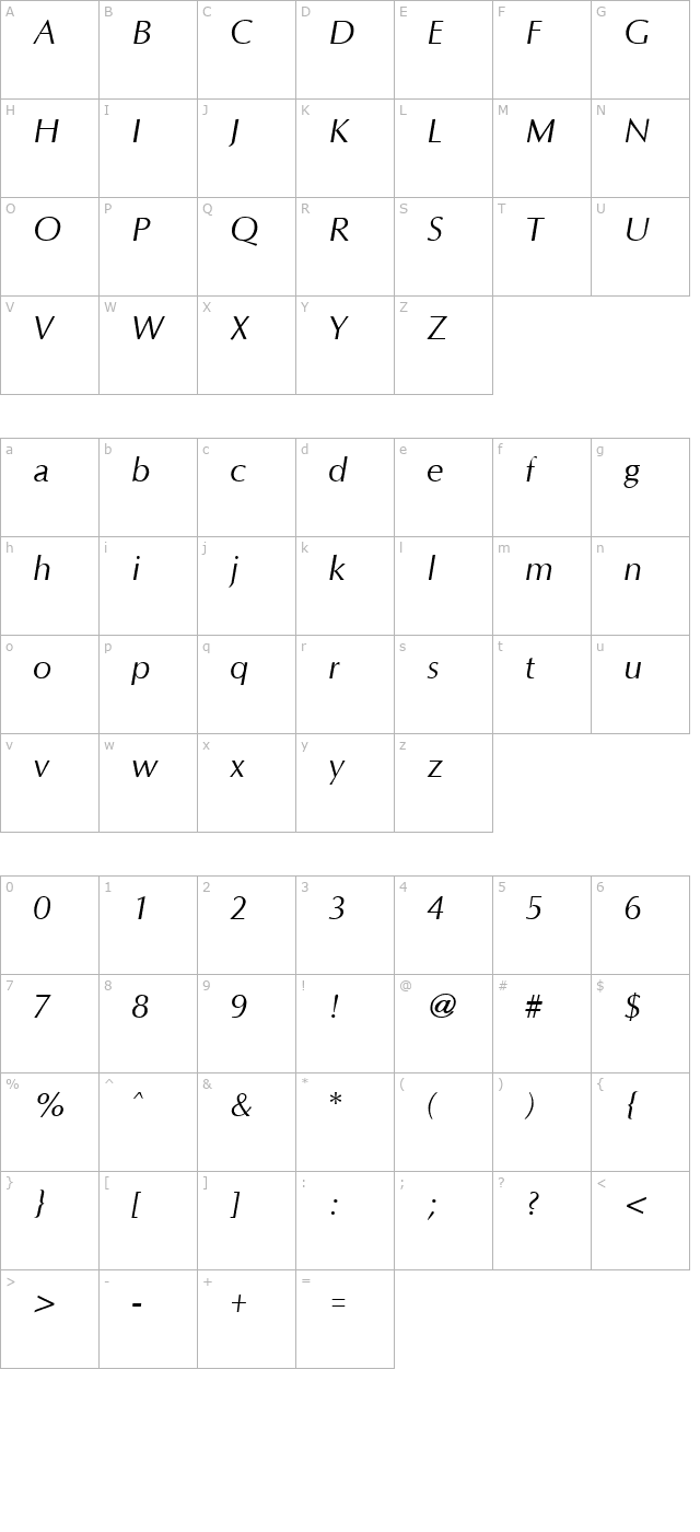 optim-italic character map