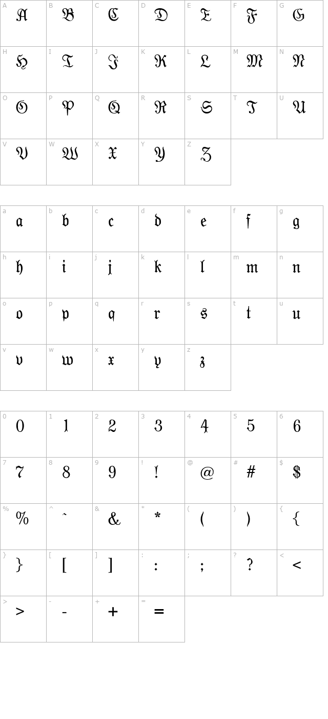 OPTIModern-Blackletter character map