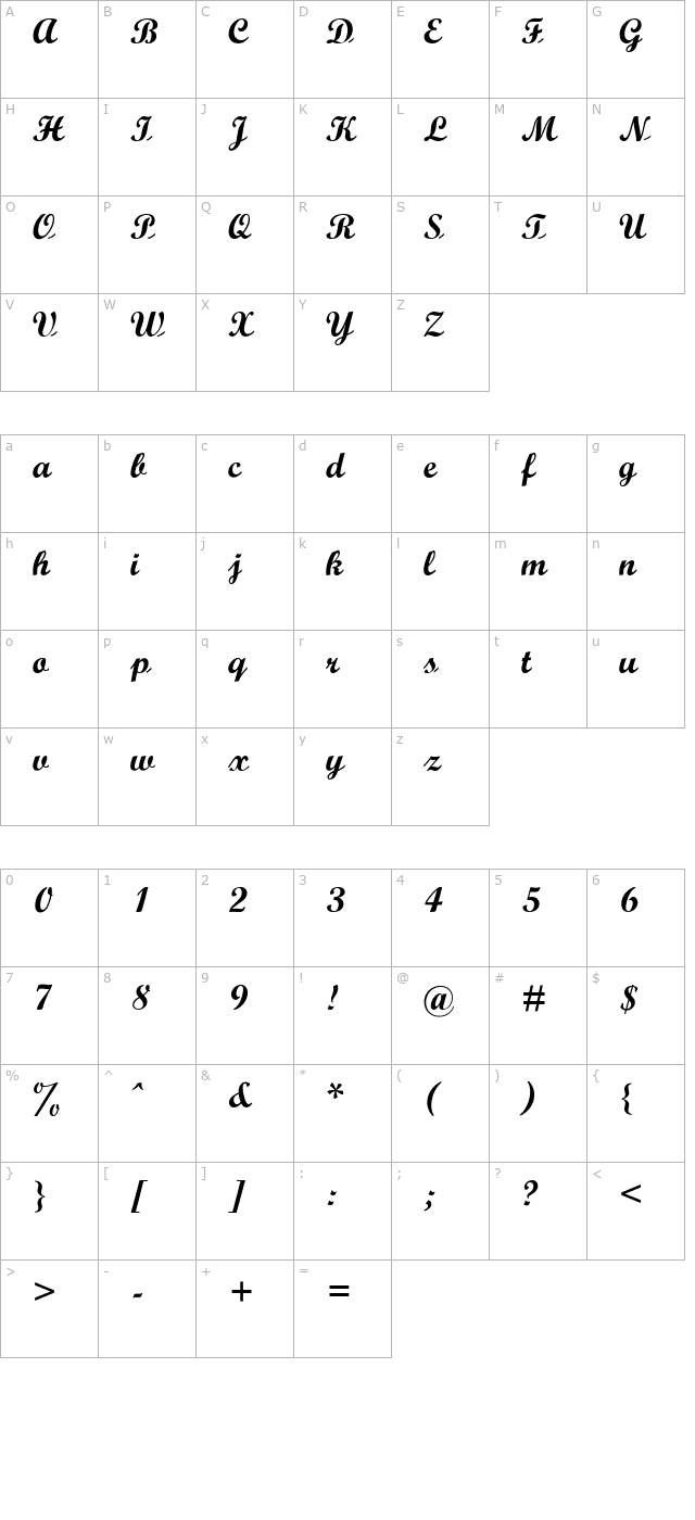 optiscript-bold character map