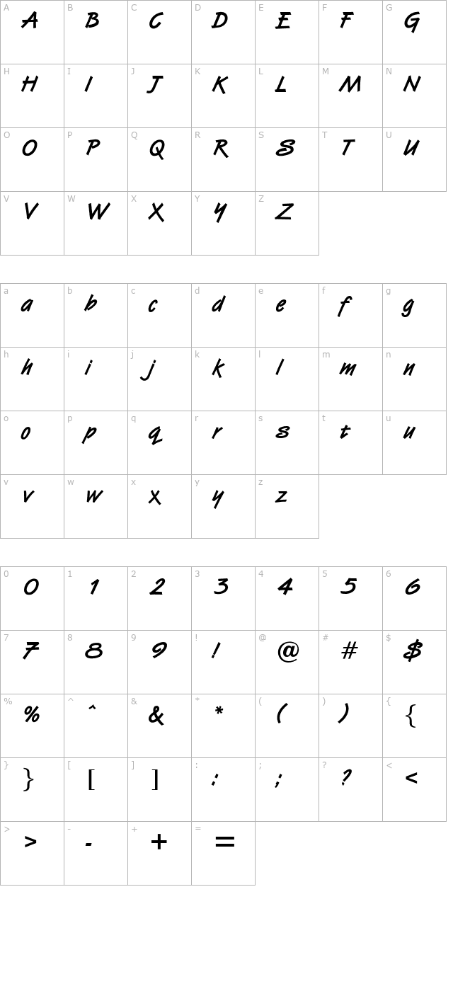 optivanilla-bold character map