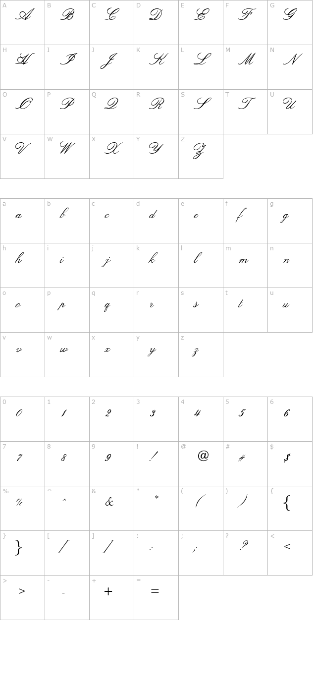 OPTIVenetian-Script character map