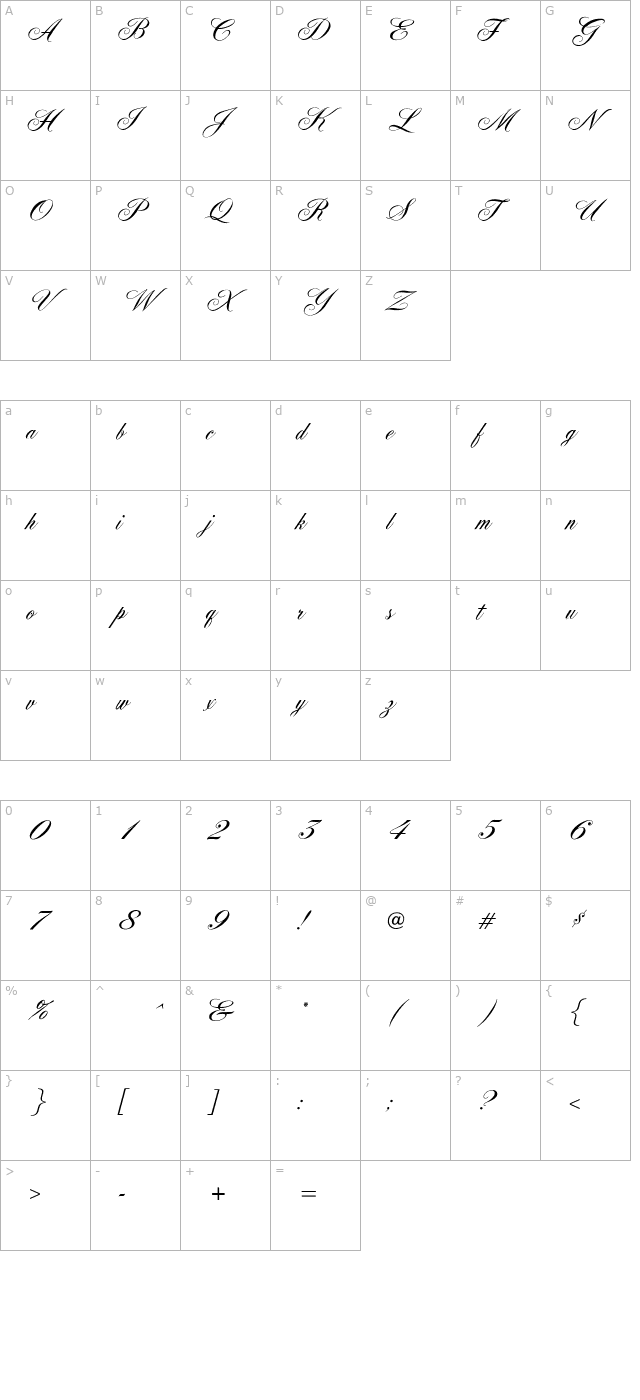 OPTIYork-Script character map