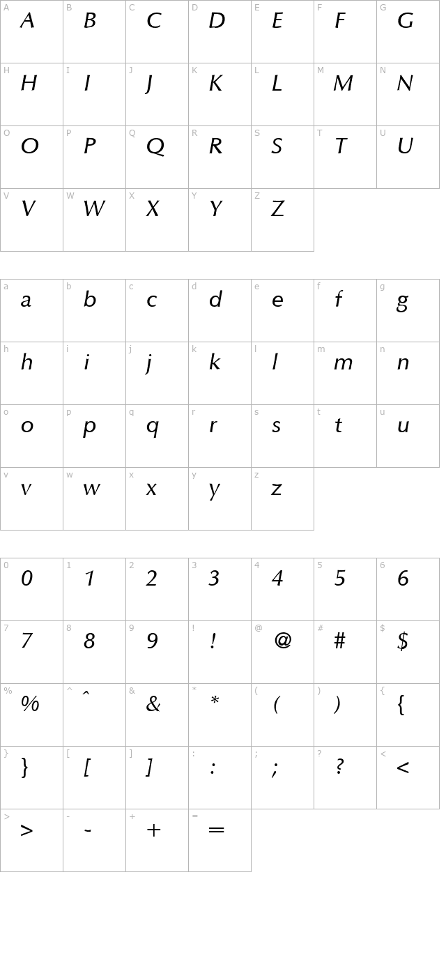 opustwomedium-regularitalic character map