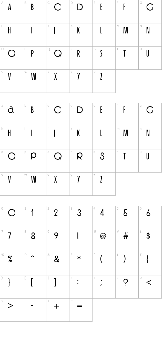 Organda Bold Regular character map