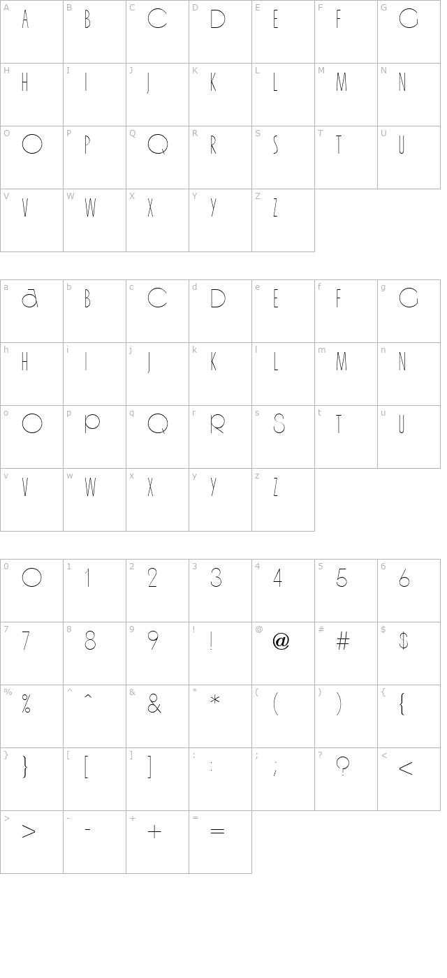 organda-light-regular character map