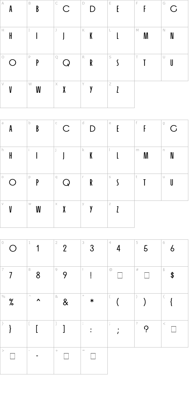 Organda MN Bold character map