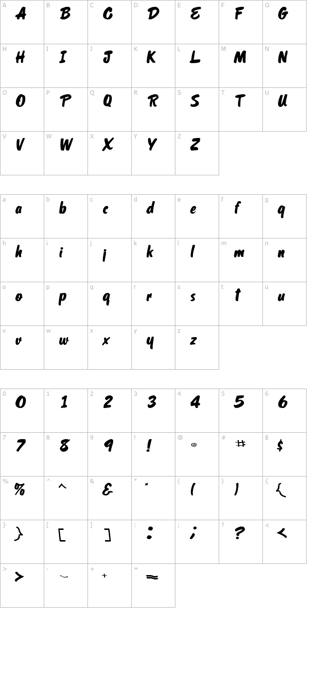 OrielScriptSSK Italic character map