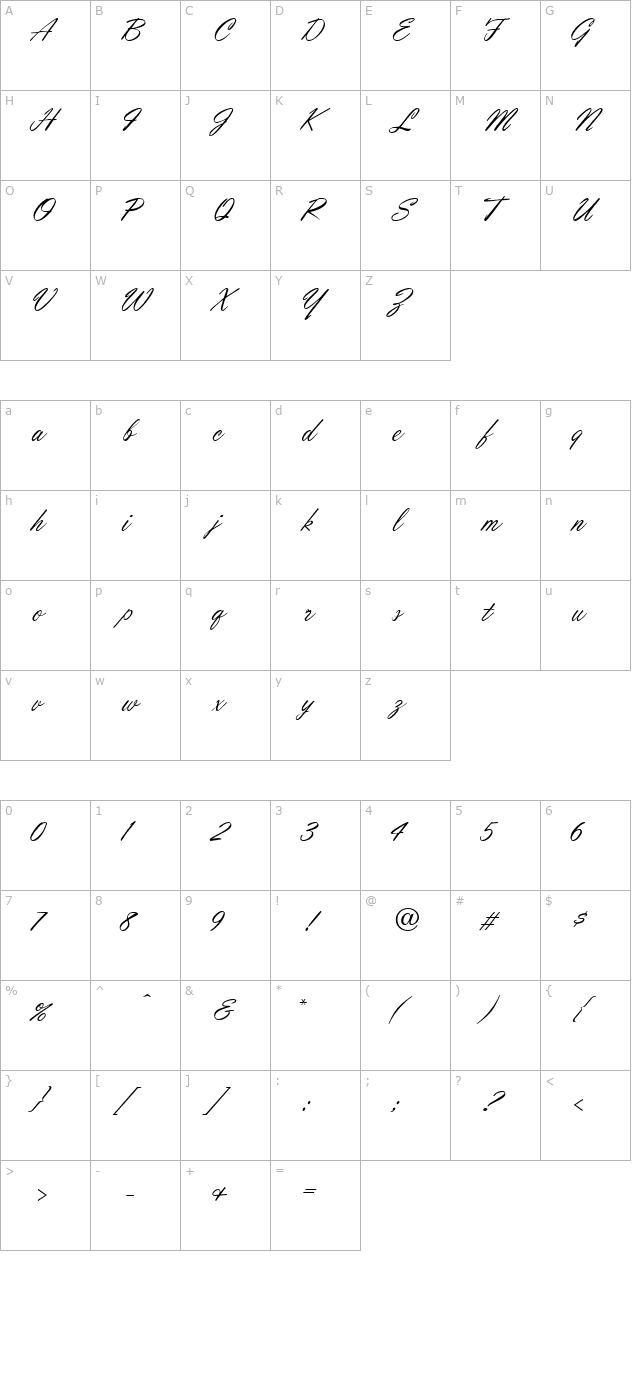 Orion Script Normal character map