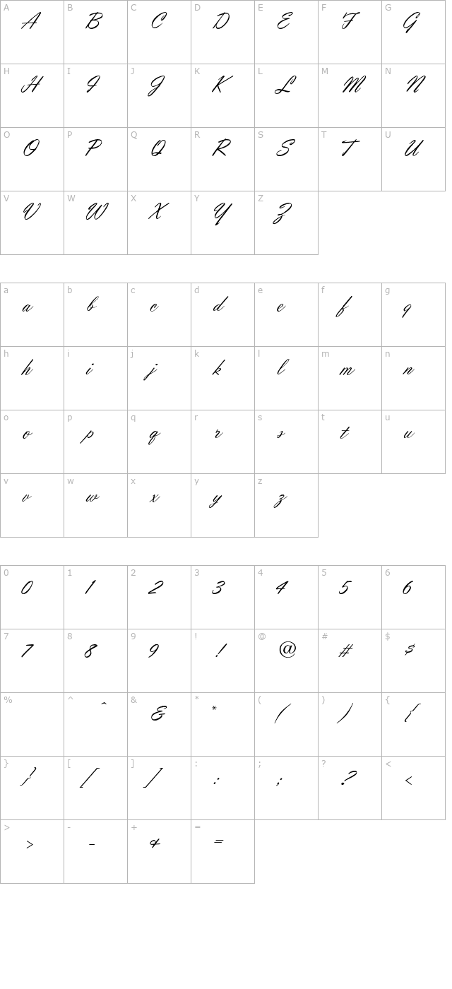 orionscriptnormal character map