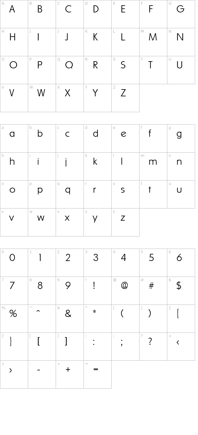 Ornitons-Xlight character map