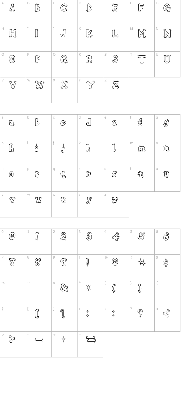 oshare-honenuki character map