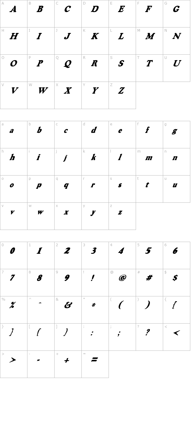 oswaldgrey-italic character map