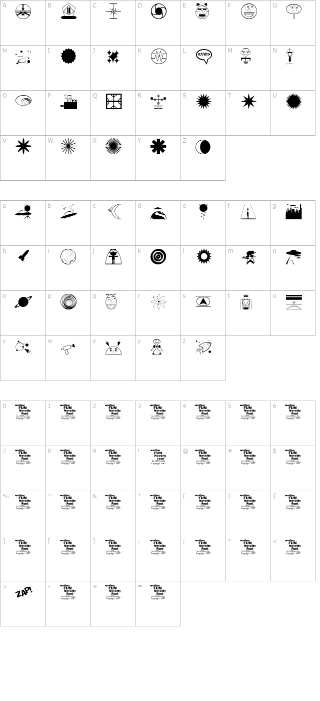 Outer Space JL character map