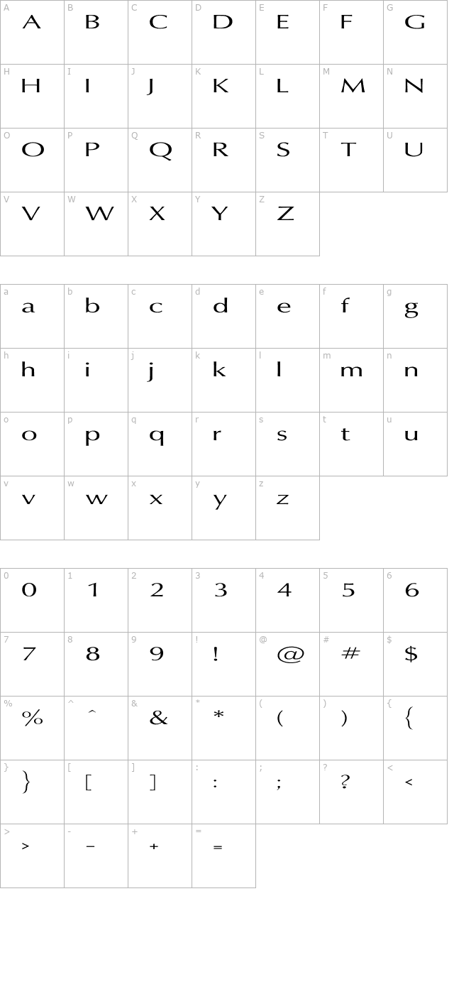 Oxford Ex character map