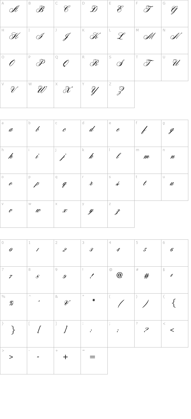 OYALE Scrip Bold character map