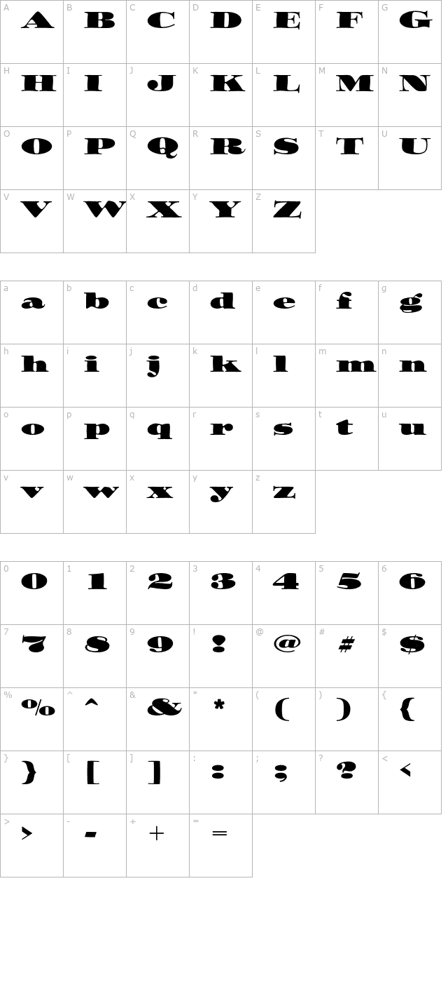 OzwaldStd character map