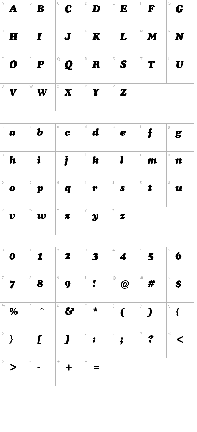 Ozzie Black Italic character map