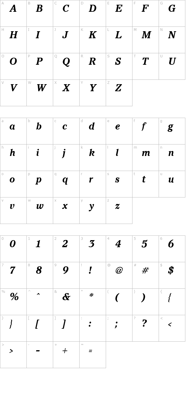 Pacella Bold Italic character map