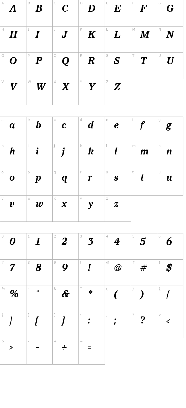 pacella-bold-italic character map