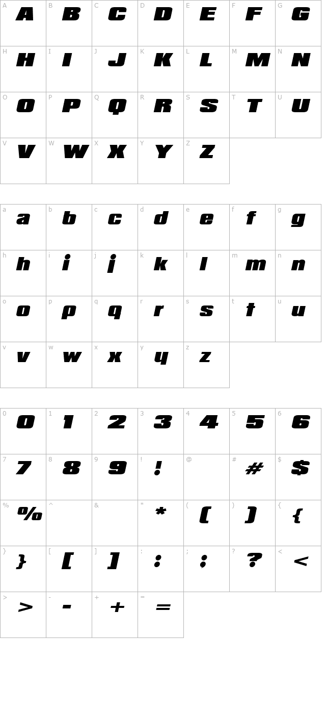 padaloma-italic character map