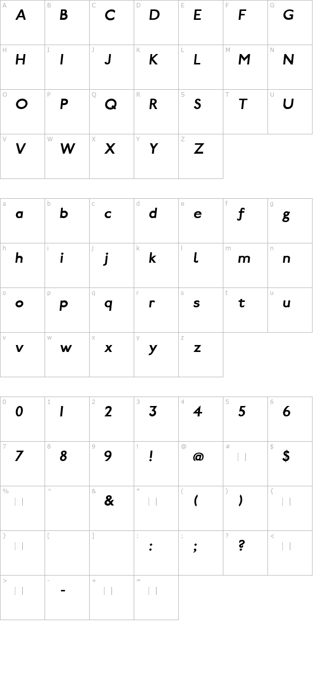 paddington-bold-italic character map