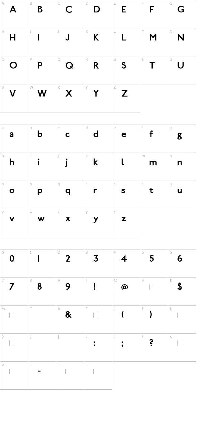 Paddington Bold character map