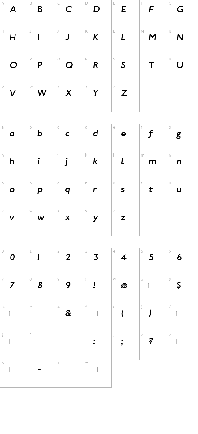 paddington-italic character map