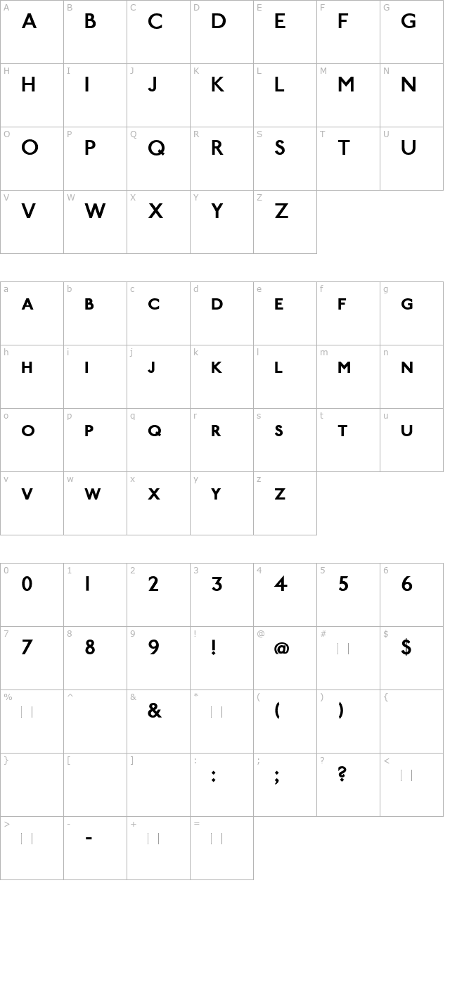 PaddingtonSC Bold character map