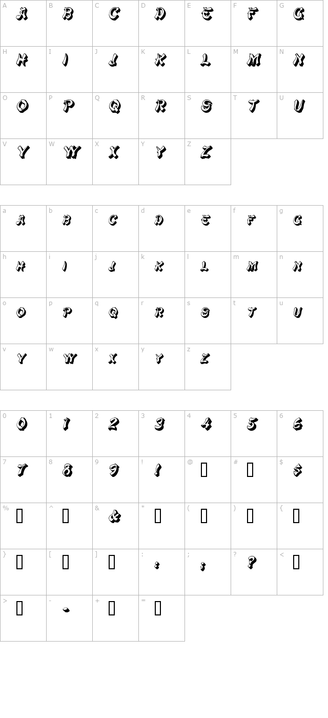 PagodaSCapsSSK Italic character map