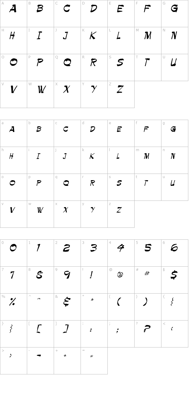 palamino-italic character map