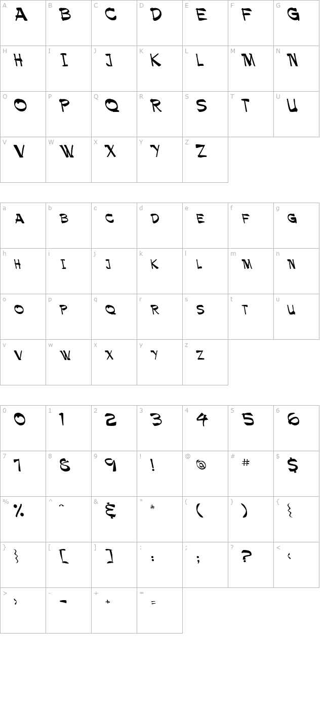 Palamino Reverse Italic character map