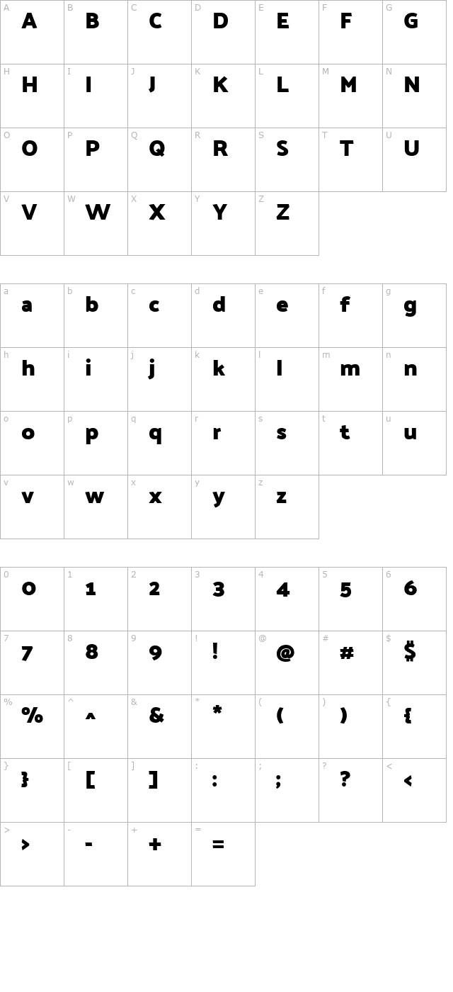 Palanquin Dark Bold character map