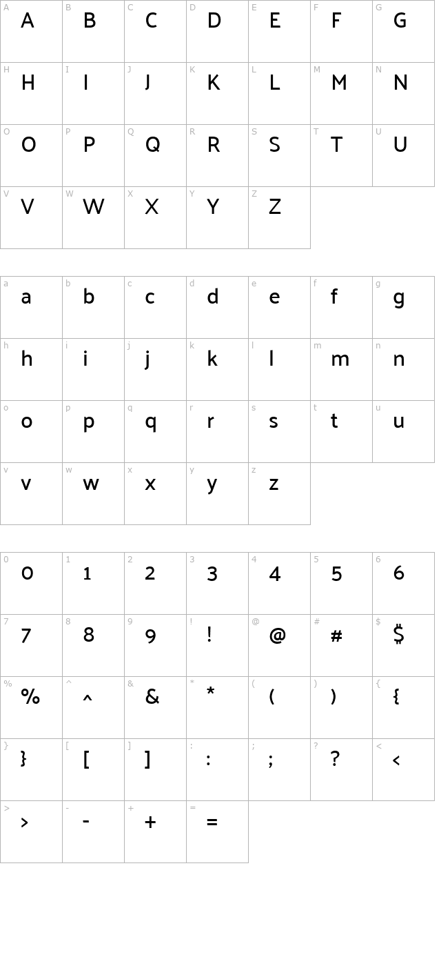 Palanquin Medium character map