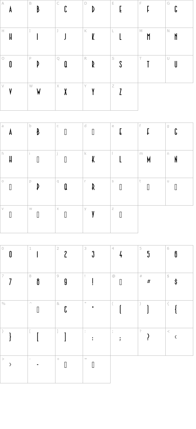 paleface-black character map