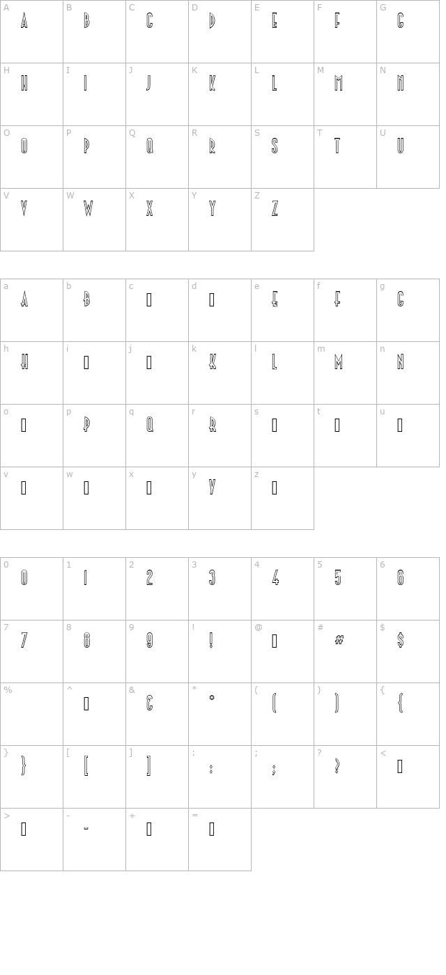 paleface-open character map