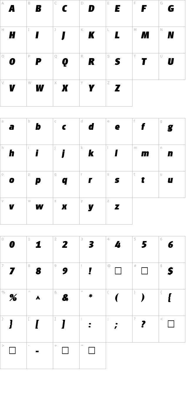 PalentItal Regular character map