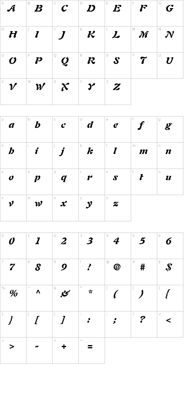 Palette Black SSi Black Italic character map